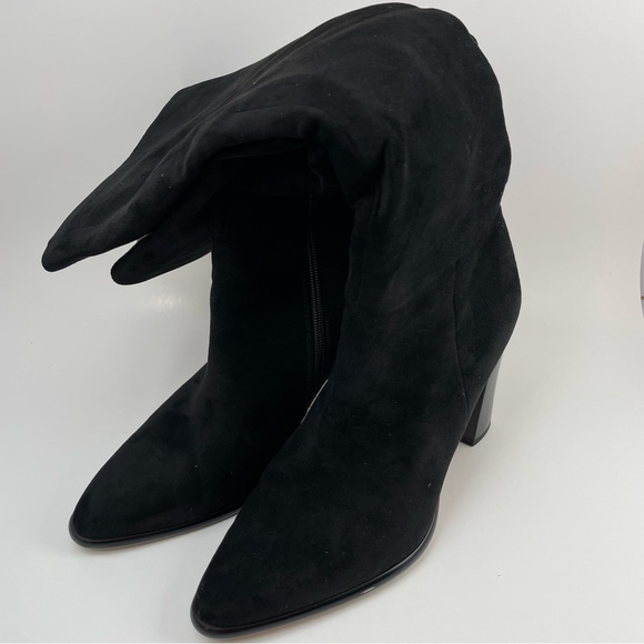 Knee High Boots Women Black Pointed Toe Chunky Heel Boots Side Zipper - Sz 8 - Picture 8 of 12